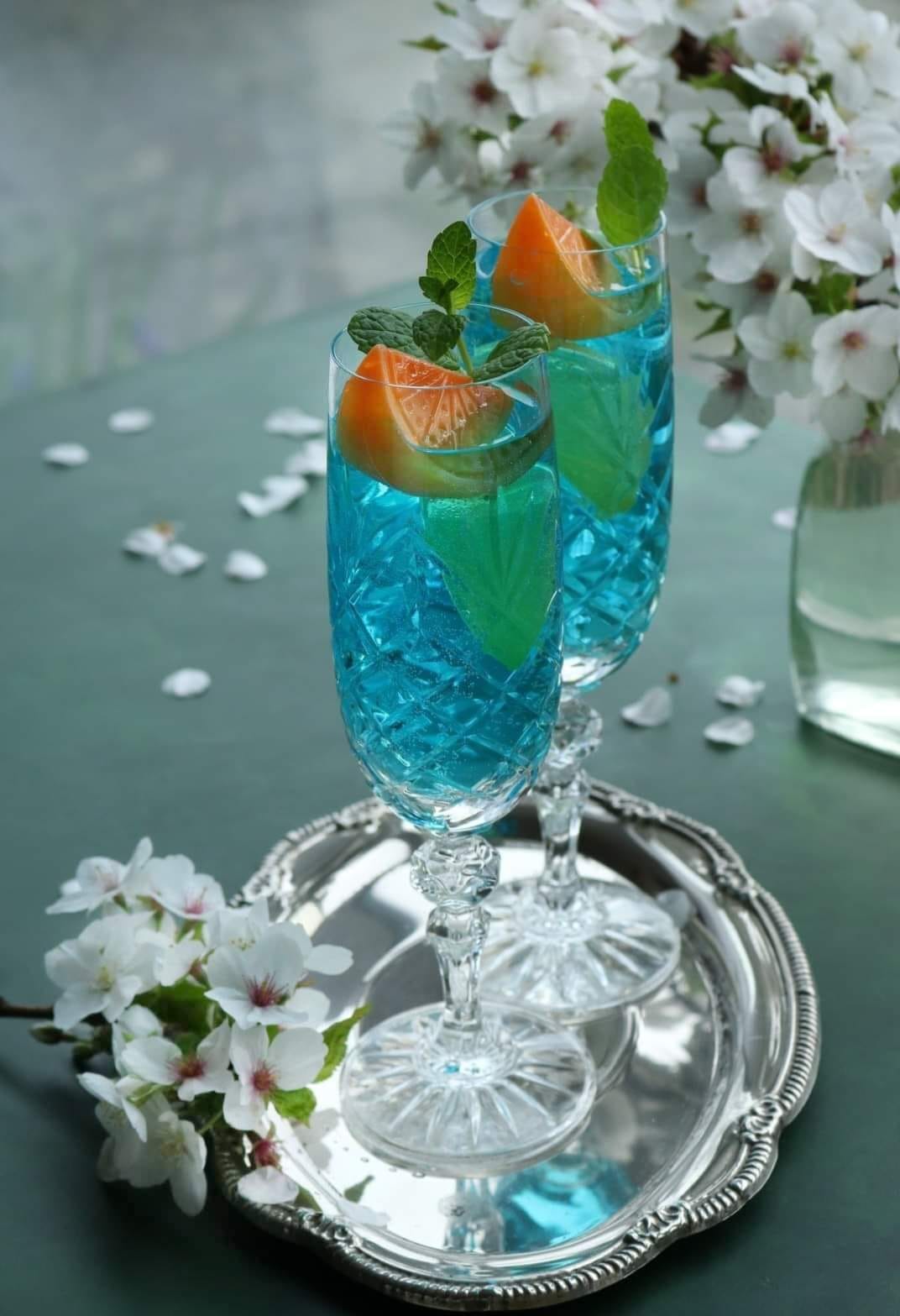 Glasses of Blue Lagoon cocktail